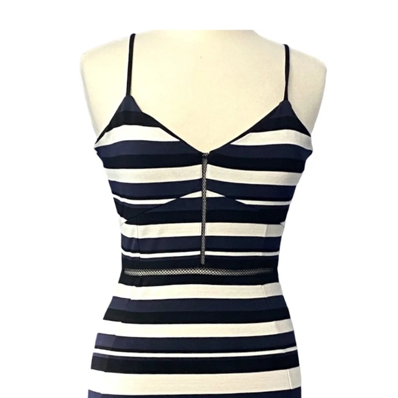 French Connection Chantilly Black White Stripe Sheath Mini Dress Stretch Size 4 - Picture 4 of 10